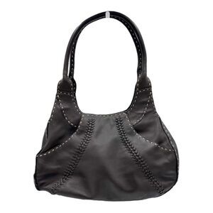 August Max Brown Leather Hobo Bag w/Cream Topstitching Baseball Weave NWT
